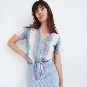 Madewell Novel Tie-Front Button Top in Flagstaff Stripe
